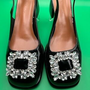 Fashion NY Black Patent Leather Square Toe Block Heel Sandals Size 9 Shoes NWOT